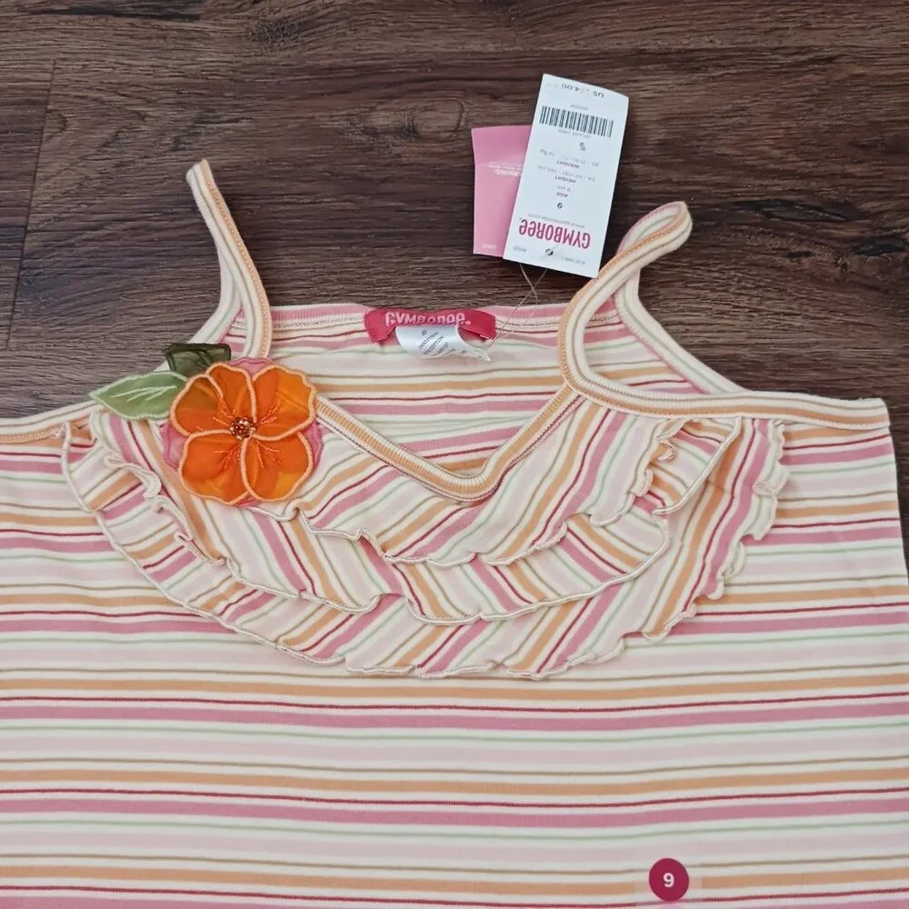 New 2005 Gymboree Aloha Wahine Striped Tank Dress sz‎ 9 Flower Ruffle Drop Waist